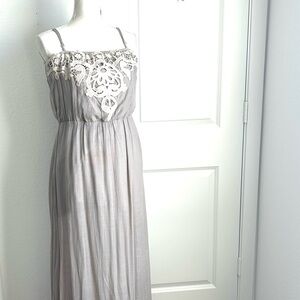 LC Lauren Conrad Light Gray Maxi Dress with Lace